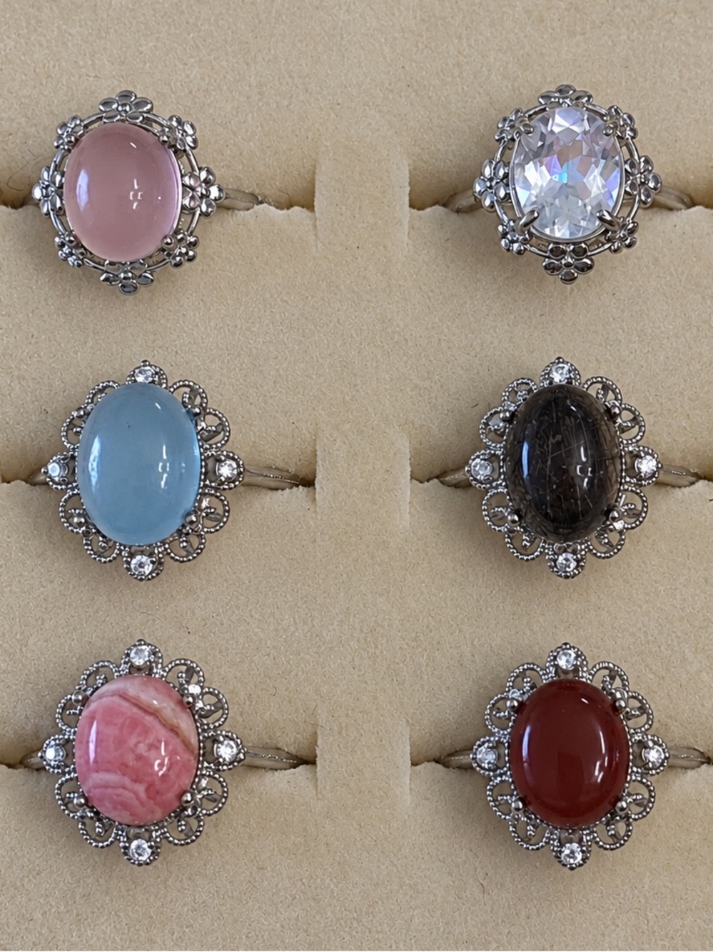 Pick 1 Gemstone Ring Halo Vintage Style Ring | Silver Plated | Adjustable |